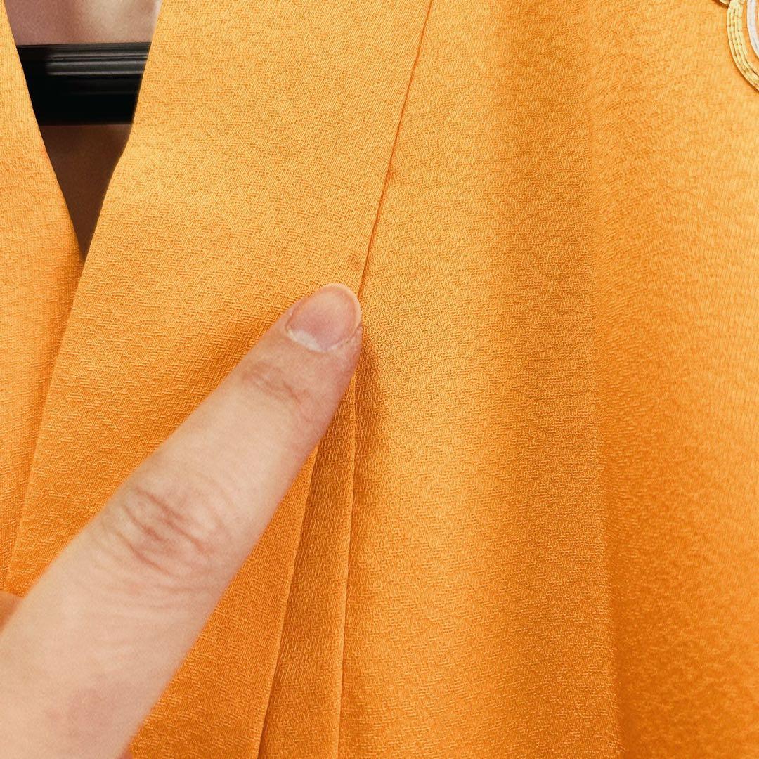 セット　七五三７歳女の子　着物＆帯＆簡単半衿＆小物　豪華刺繍　みかん色金銀刺繍桜