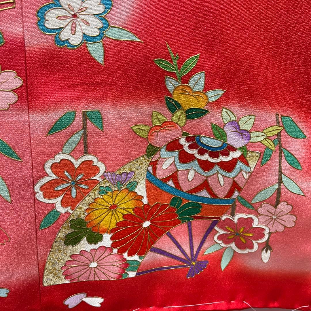 四つ身　着物　七五三　七歳　正絹　手書き友禅　赤