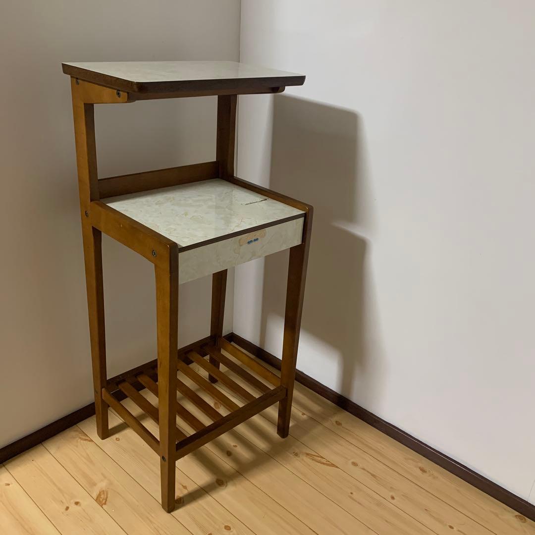 昭和レトロ　3段棚　引き出し付　電話台