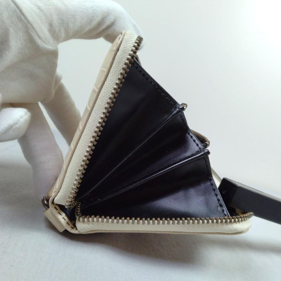 未使用マディジャックスープ★ジッピーロングウォレット クロコ型押しレザー本革 白