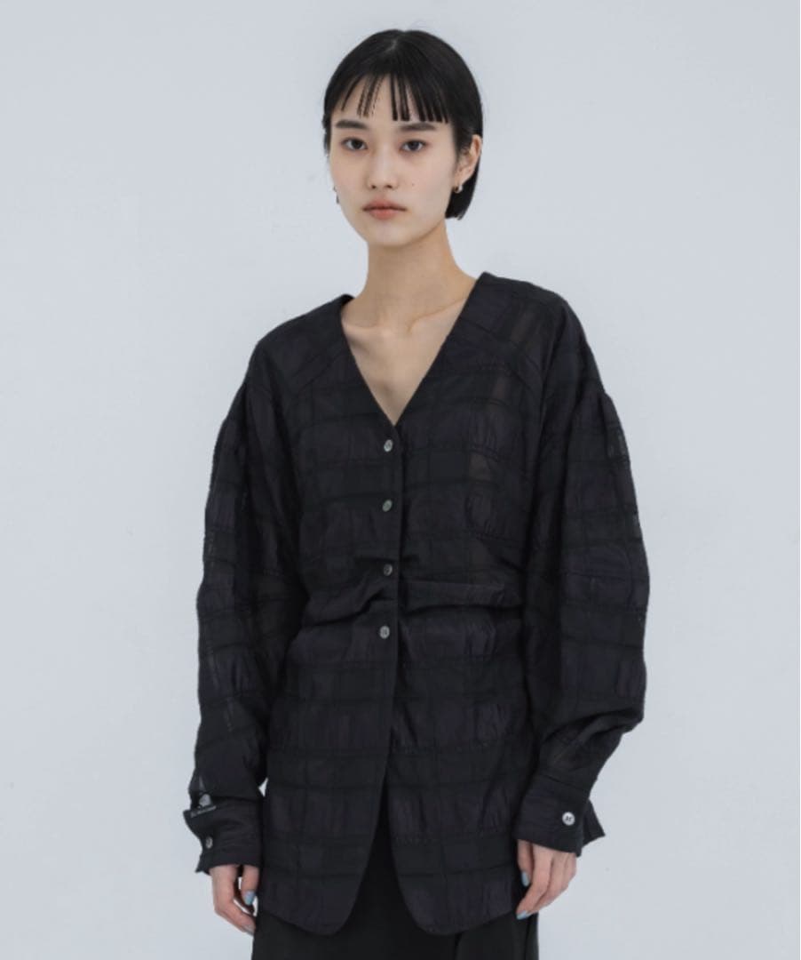 【CLANE】SHEER CHECK TUCK WAIST BLOUSE