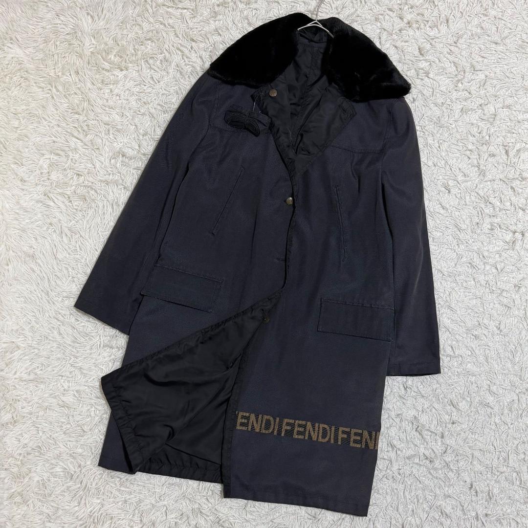 16069✨フェンディ リバーシブルコート 黒 ファー取外し可 ベルト付