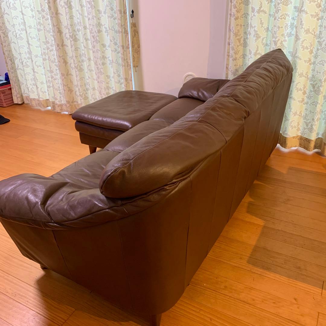 ソファー　3人掛け　本革　カウチ　オットマンおまけ付き　定価28万