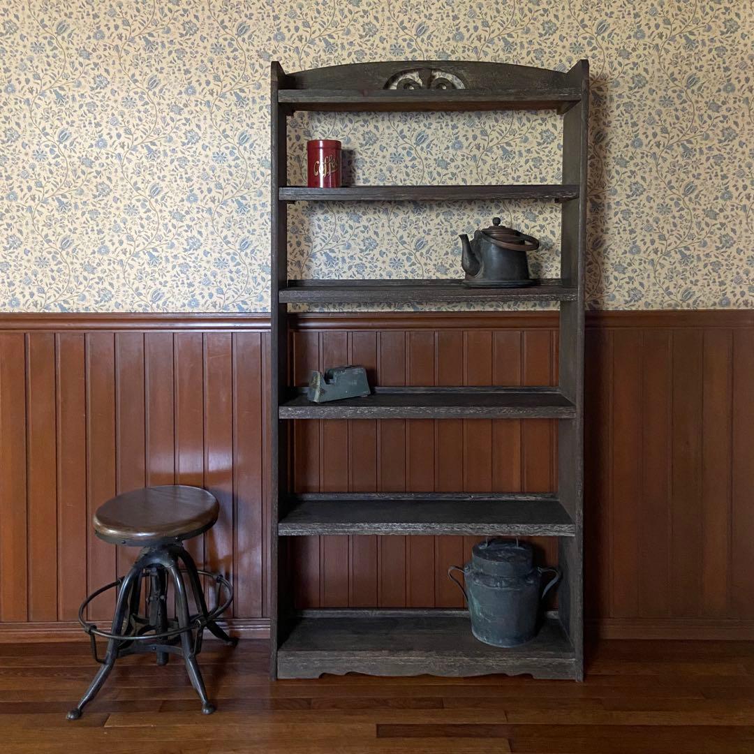 大正ロマン　本棚　アンティーク家具　6段木製棚　オープンラック