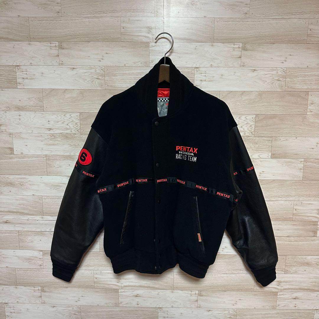 ✨HONDA PENTAX ホンダ 刺繍 ウール レザー ジャケット M✨