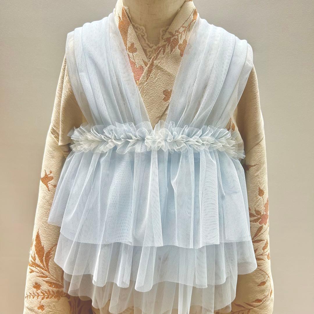 被布エプロン【そらいろブルー】チュール被布　被布ドレス　七五三 着物ドレス