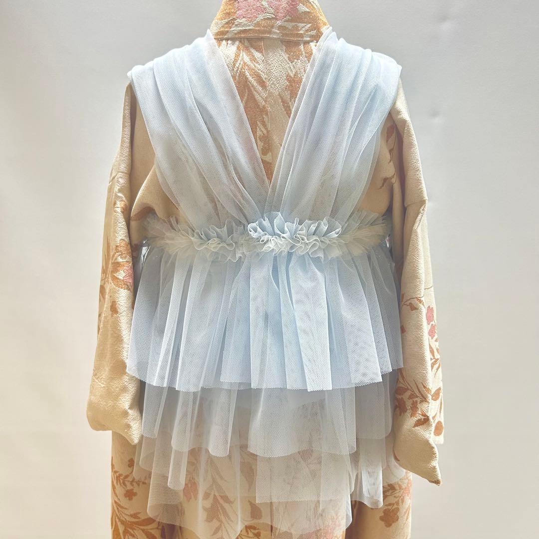 被布エプロン【そらいろブルー】チュール被布　被布ドレス　七五三 着物ドレス