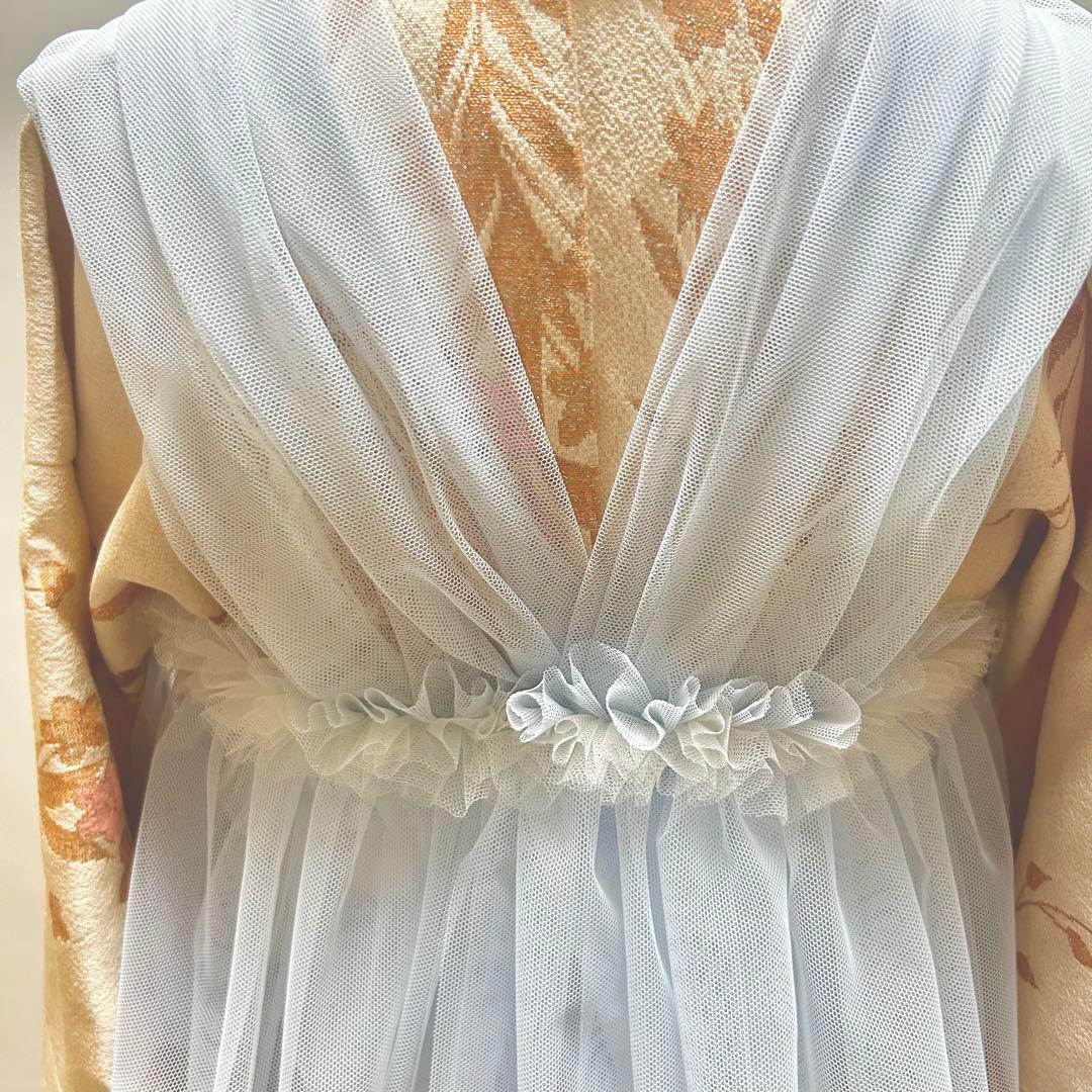 被布エプロン【そらいろブルー】チュール被布　被布ドレス　七五三 着物ドレス