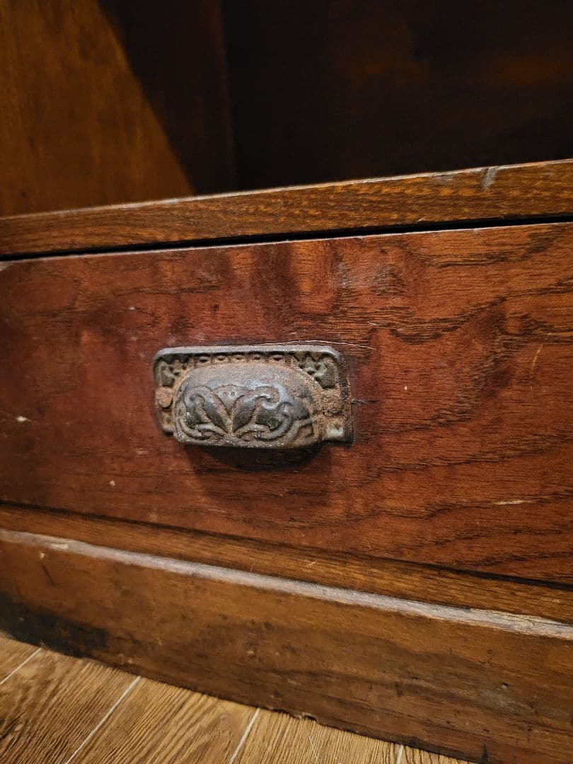 緑 ダイヤガラス　透かし彫り　本棚　本箱　キャビネット　大正ロマン　アンティーク