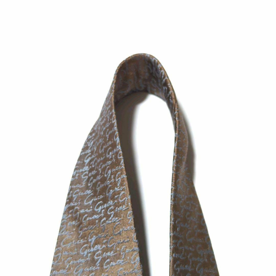 美品 グッチ ネクタイ 筆記体 ジャガード ハイブランド 高級シルク 光沢感
