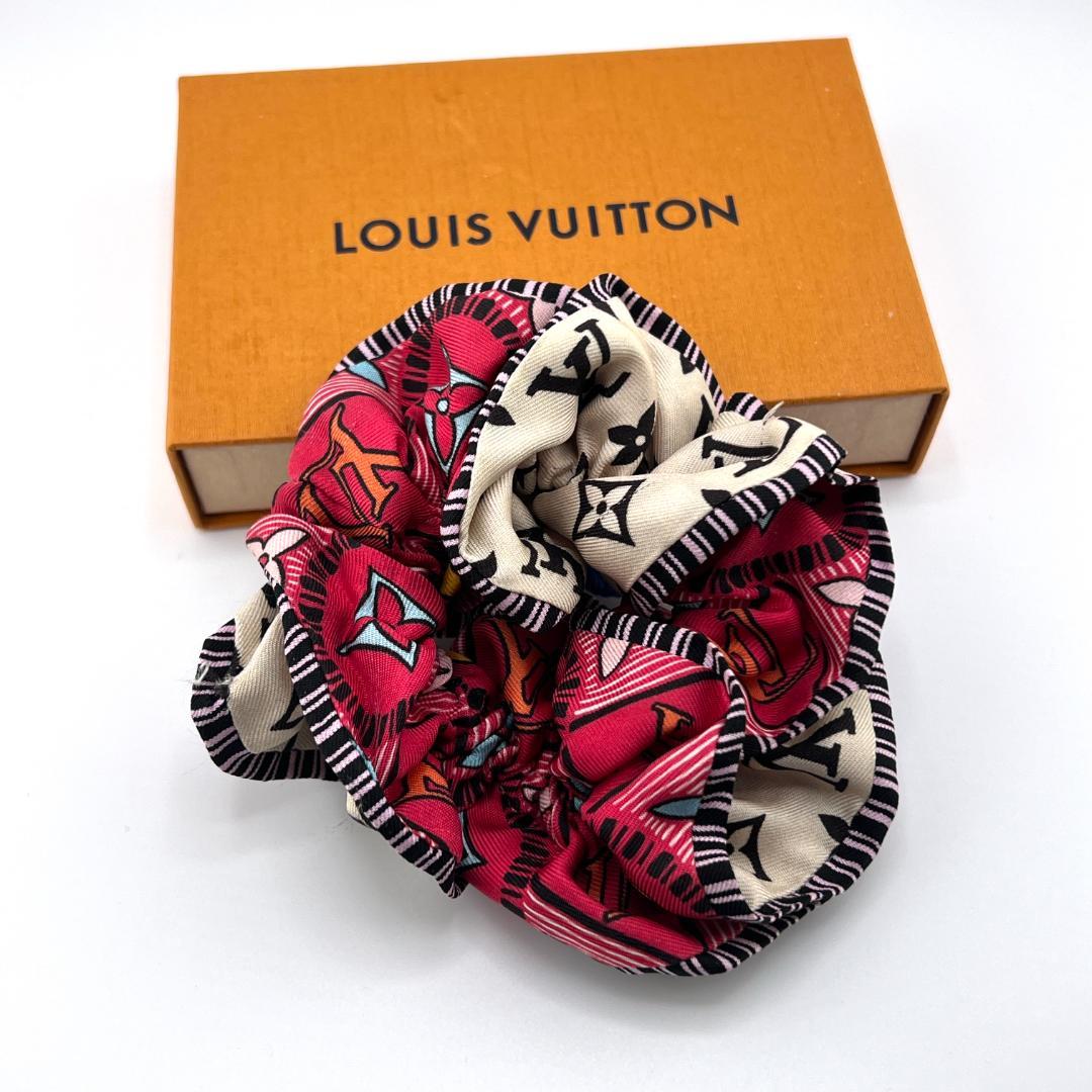 【極美品】ルイヴィトン ヘアアクセサリー シュシュ モノグラム タイルズ シルク