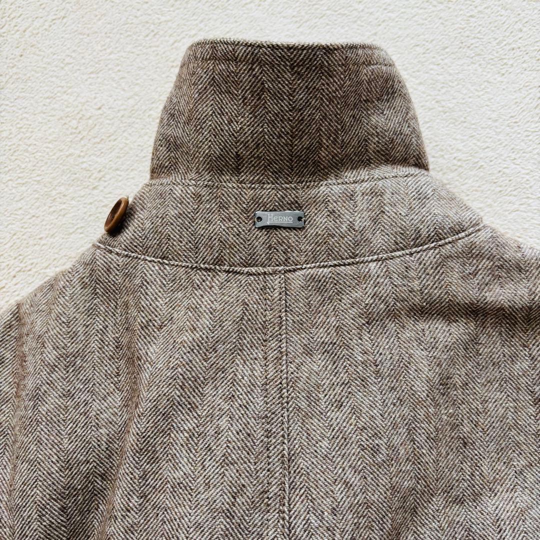 ヘルノ ステンカラーコート アウター ウール混 ヘリンボーン ベーシュ 44 M