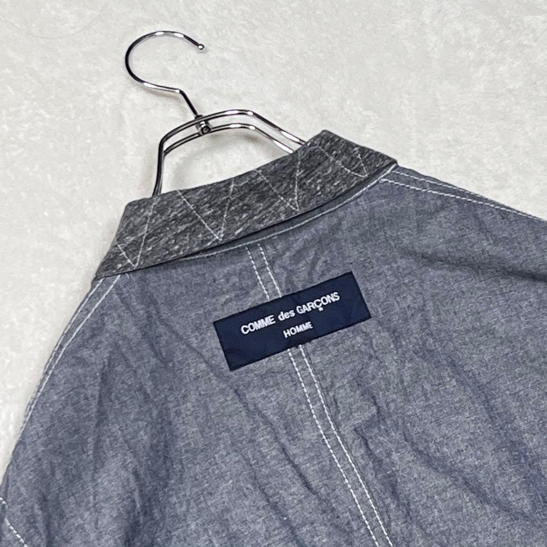 『コムデギャルソン オム』リバーシブル 丸襟シャツジャケット シャンブレー 杢灰