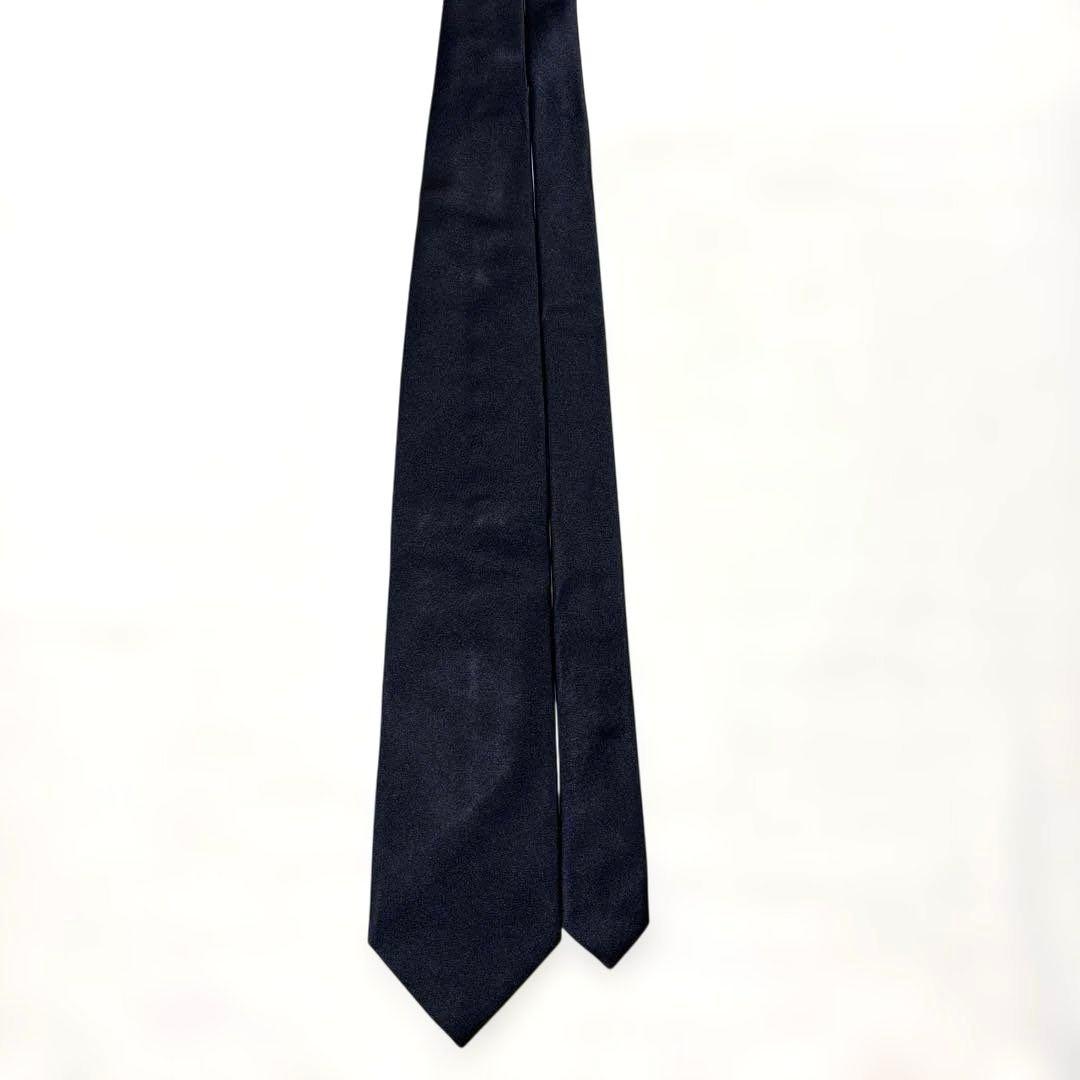 ZEGNA ゼニア　ネクタイ　濃紺　無地　光沢　肉厚　美品