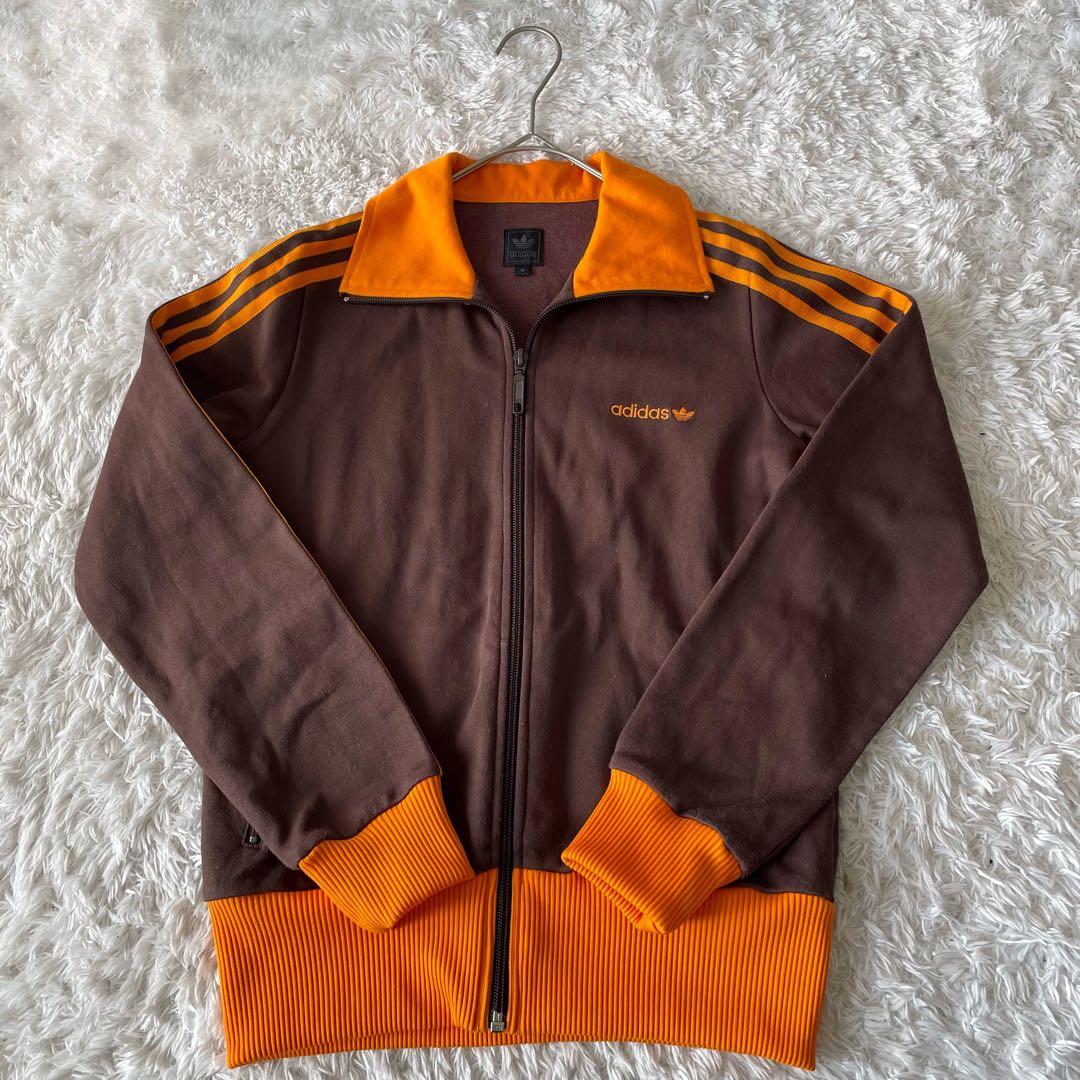 adidas 黒タグ トラックジャケット ブラウン×オレンジ 刺繍ロゴ 万国旗