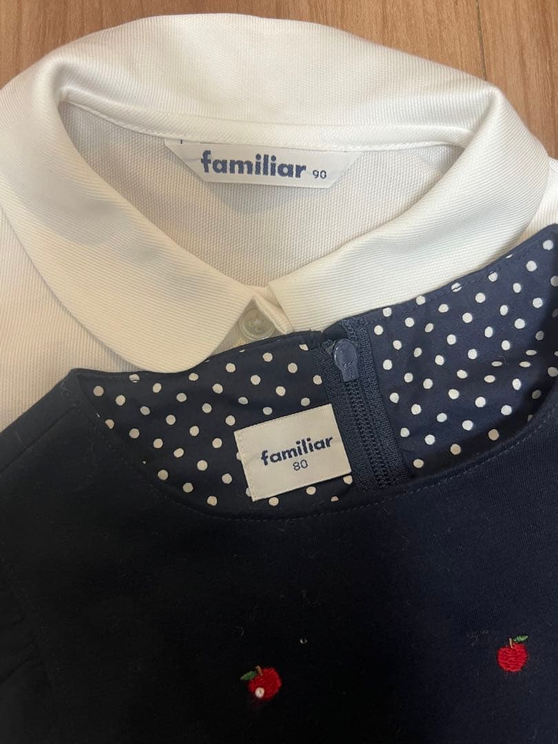 ファミリア紺お受験ワンピース80 90ブラウスセット 幼稚園受験 家族写真