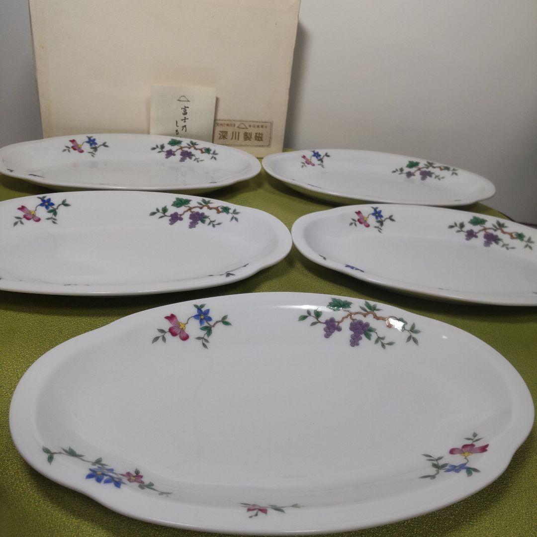 深川製磁 小判 楕円 オーバル 花の園 小花 箱付の