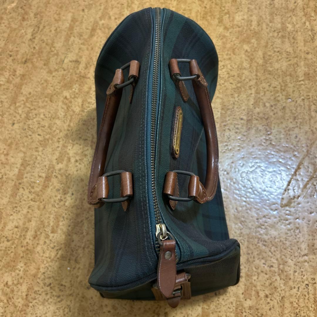 ボストンバッグ ダークグリーン チェック柄