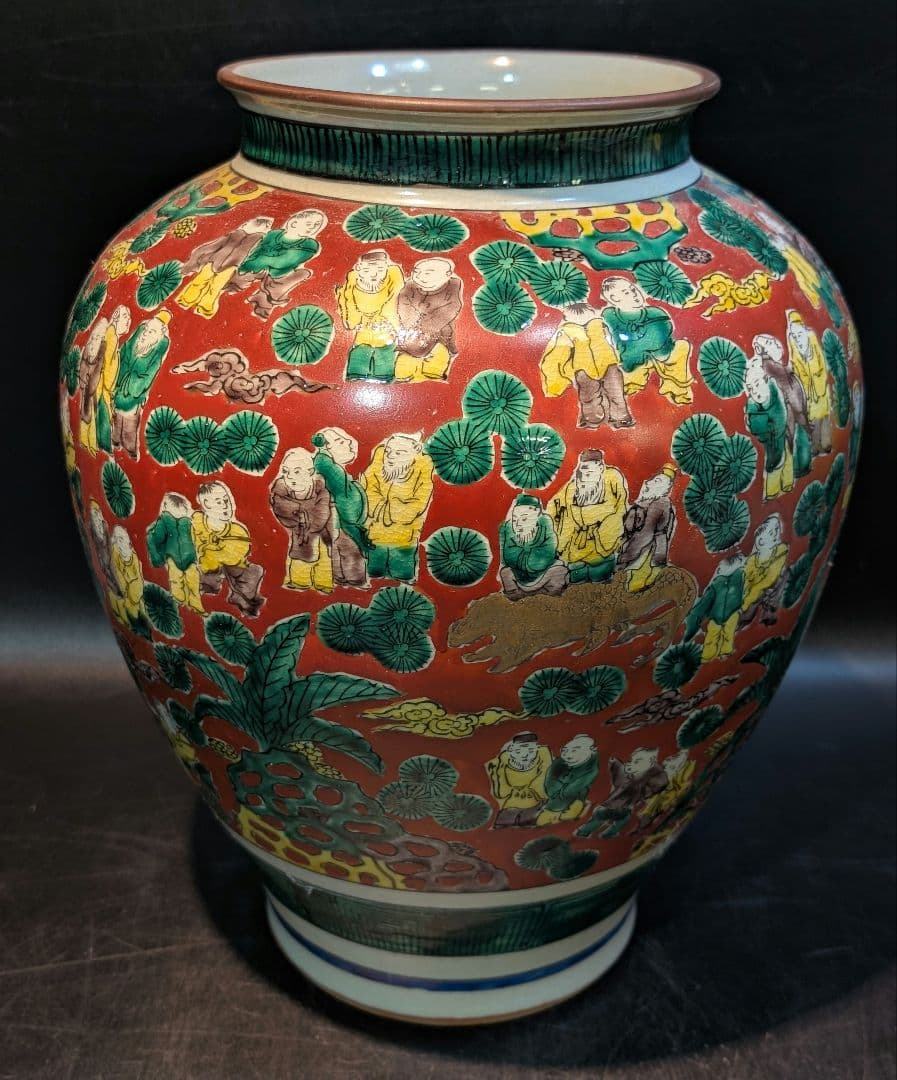九谷焼 花瓶 木米 赤絵人物図 大花瓶 壺 五彩青木木米金彩色絵賢人 細密絵付