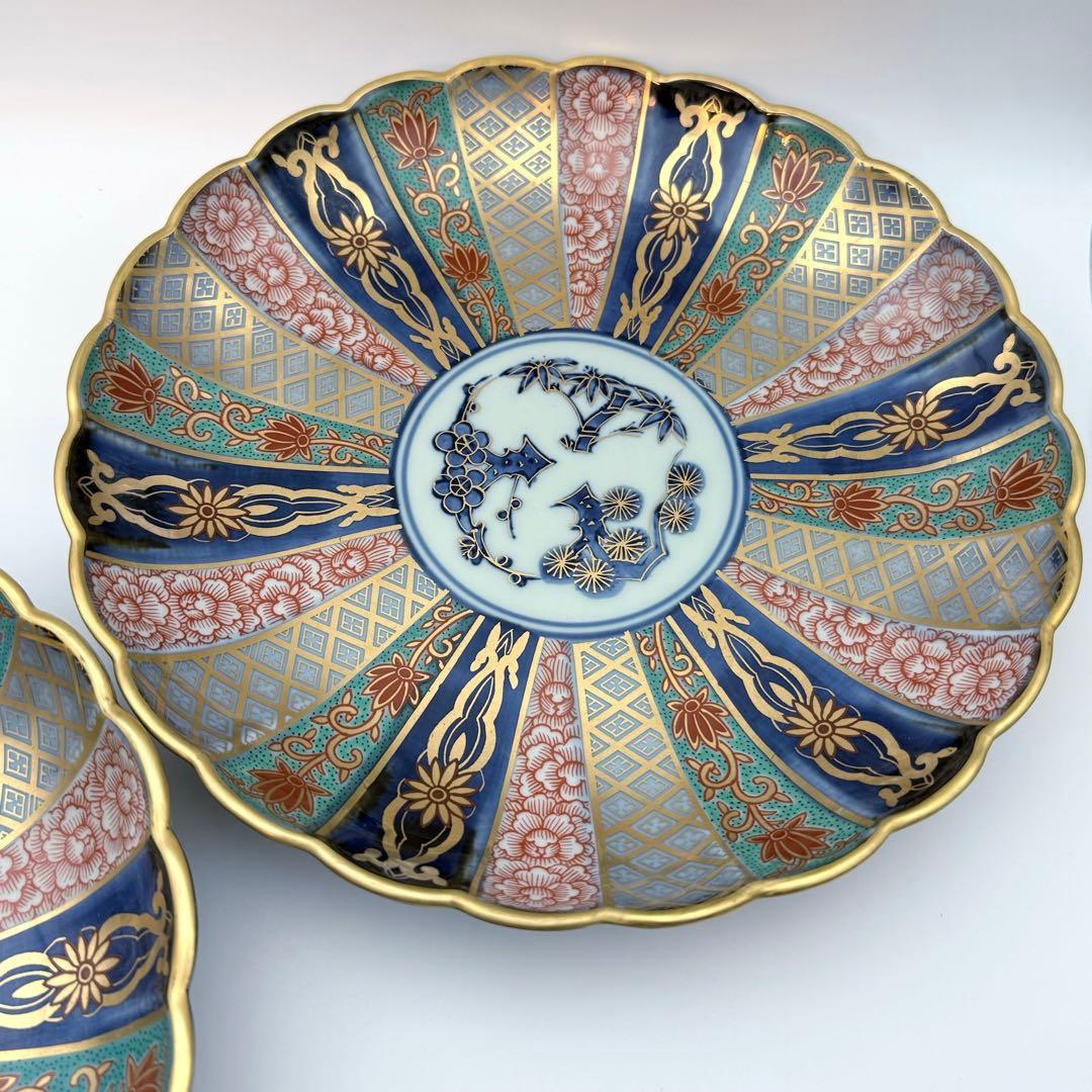 【新品・未使用】林九郎 献上錦 菊割内外 金彩 皿揃　5枚セット※木箱入