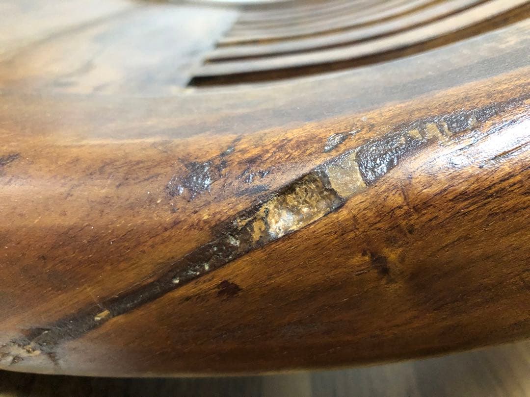 インドネシア家具 波型デザイン 木製ガラステーブル