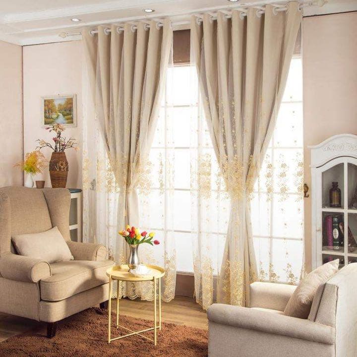 二層一体カーテン　ホワイト　刺繍　人気　高品質