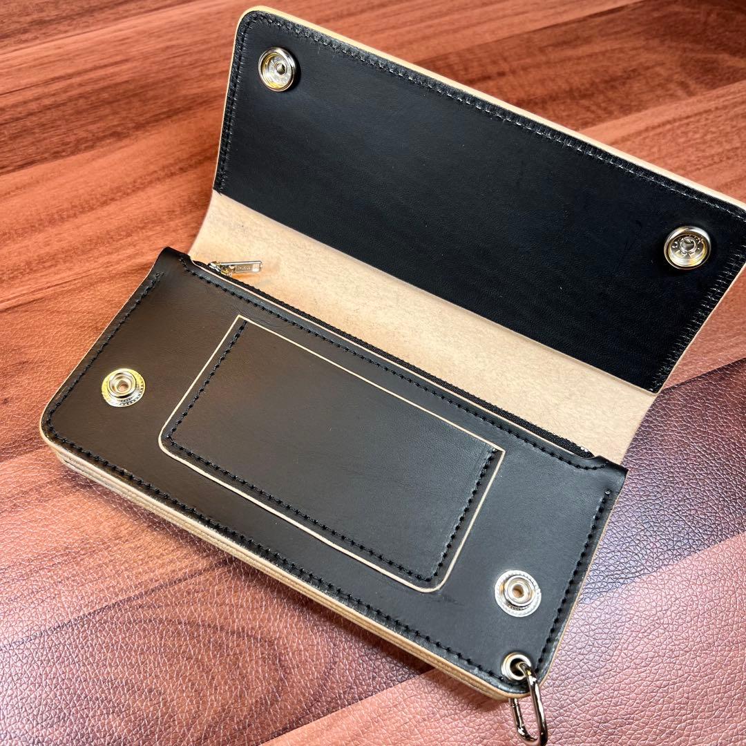 【トラッカーウォレット ロング 3層】 ブラック 姫路レザーシルバー