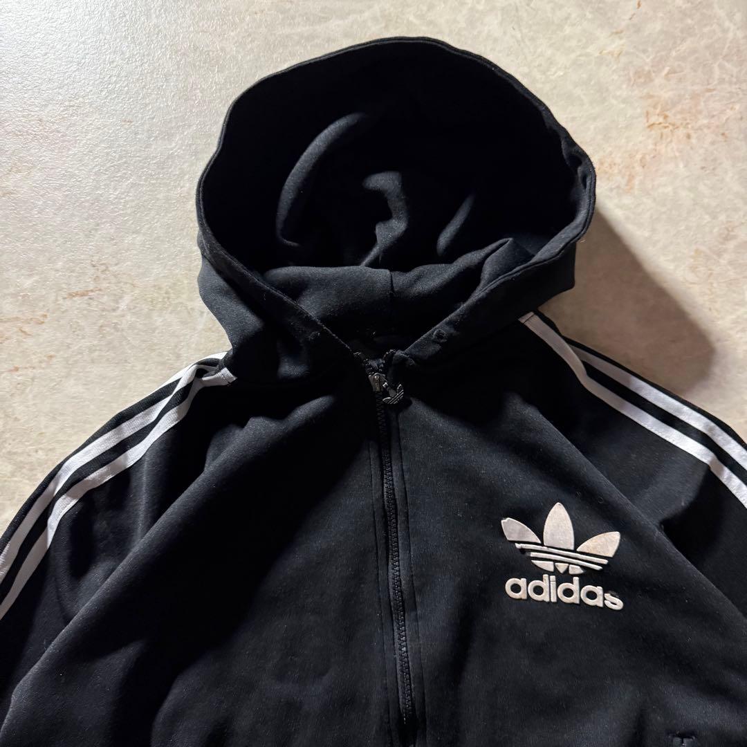 01年製adidasジップアップパーカートラックジャケット短丈スポーツMIX黒