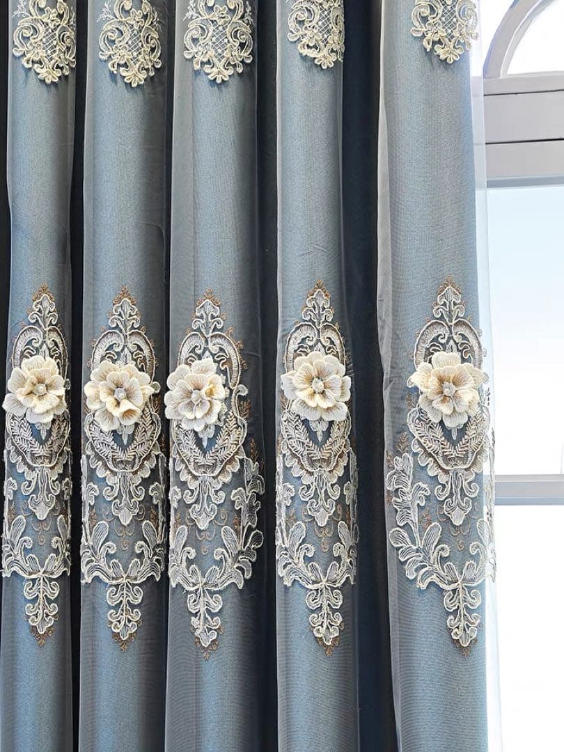 一体型カーテン　4枚セット　両開き　立体 刺繍レースカーテン　遮光　送料無料