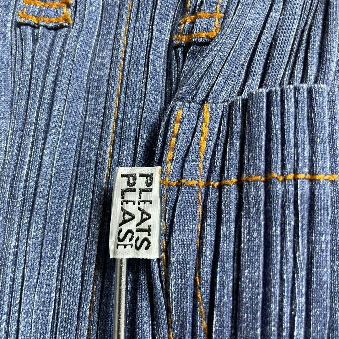 プリーツプリーズ イッセイミヤケ デニム調スカート 膝下丈 ポケット ステッチ