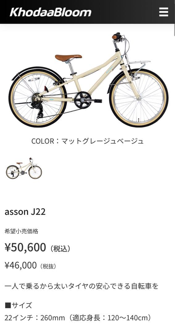 【コーダブルーム Asson J22／22インチ】マットグレーベージュ
