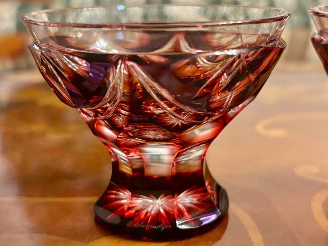 薩摩切子　脚付杯　2客セット