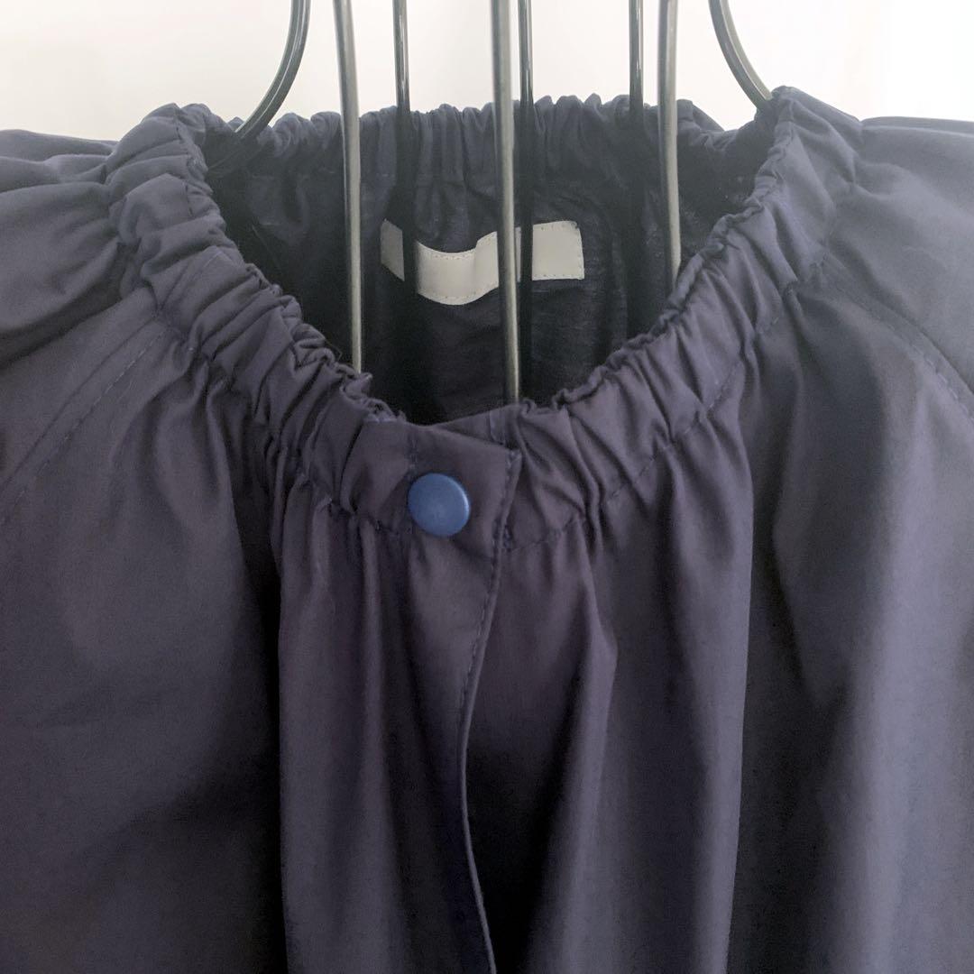 は　前開きスモック　紺×ステッチリボンレース　130〜140