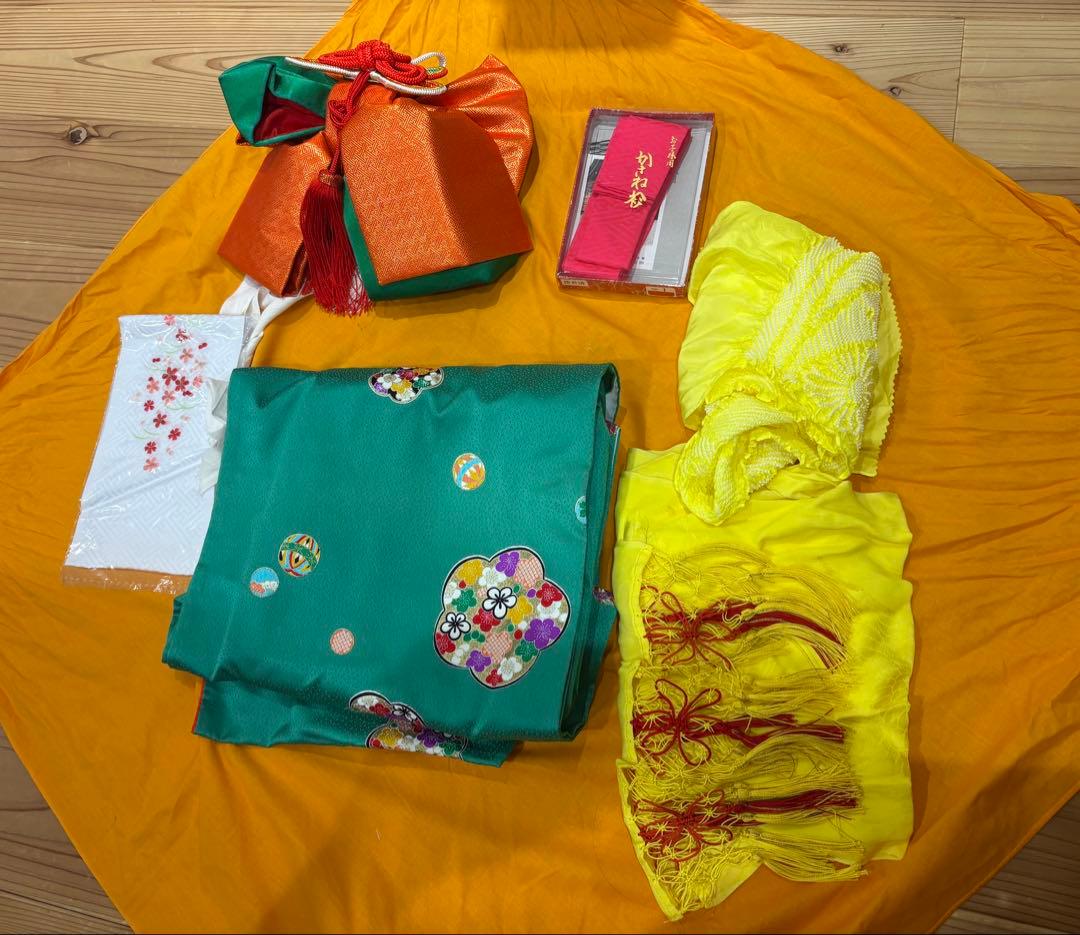 七五三　お着物　セット　正絹　作り帯　7歳