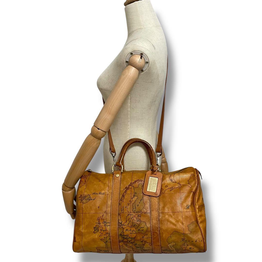 美品✨プリマクラッセ 2way ボストンバッグ PVC×レザー 地図柄 チャーム