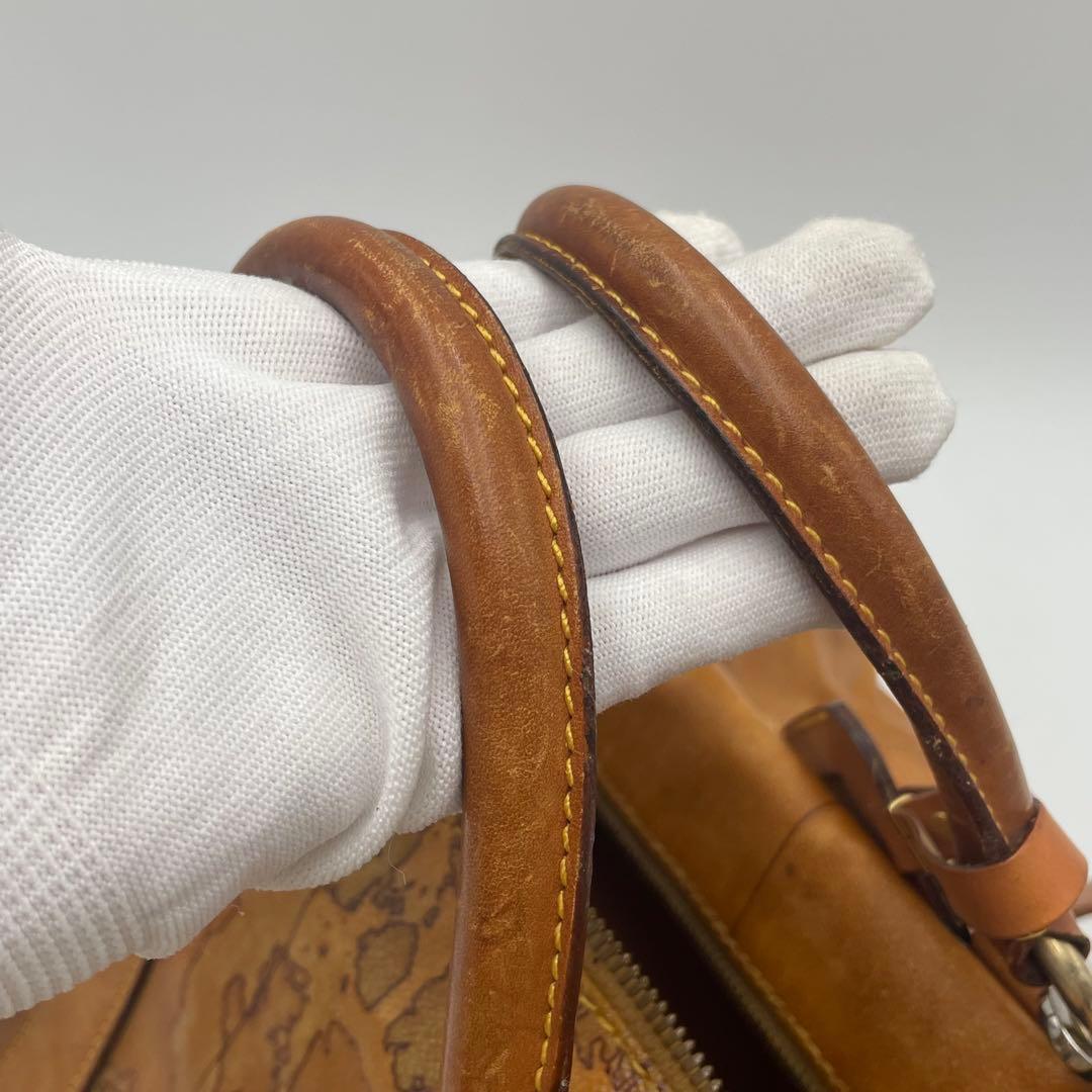 美品✨プリマクラッセ 2way ボストンバッグ PVC×レザー 地図柄 チャーム