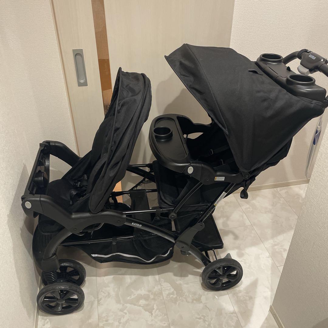 【美品】カトージ 2人でゴーDX タイヤ傷あり レインカバー付 二人乗ベビーカー
