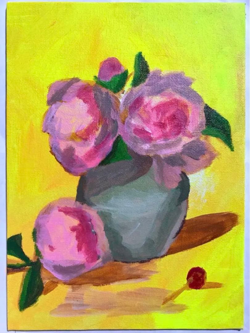 アクリル画 無題 101 『ローズ&アメリカンチェリー』