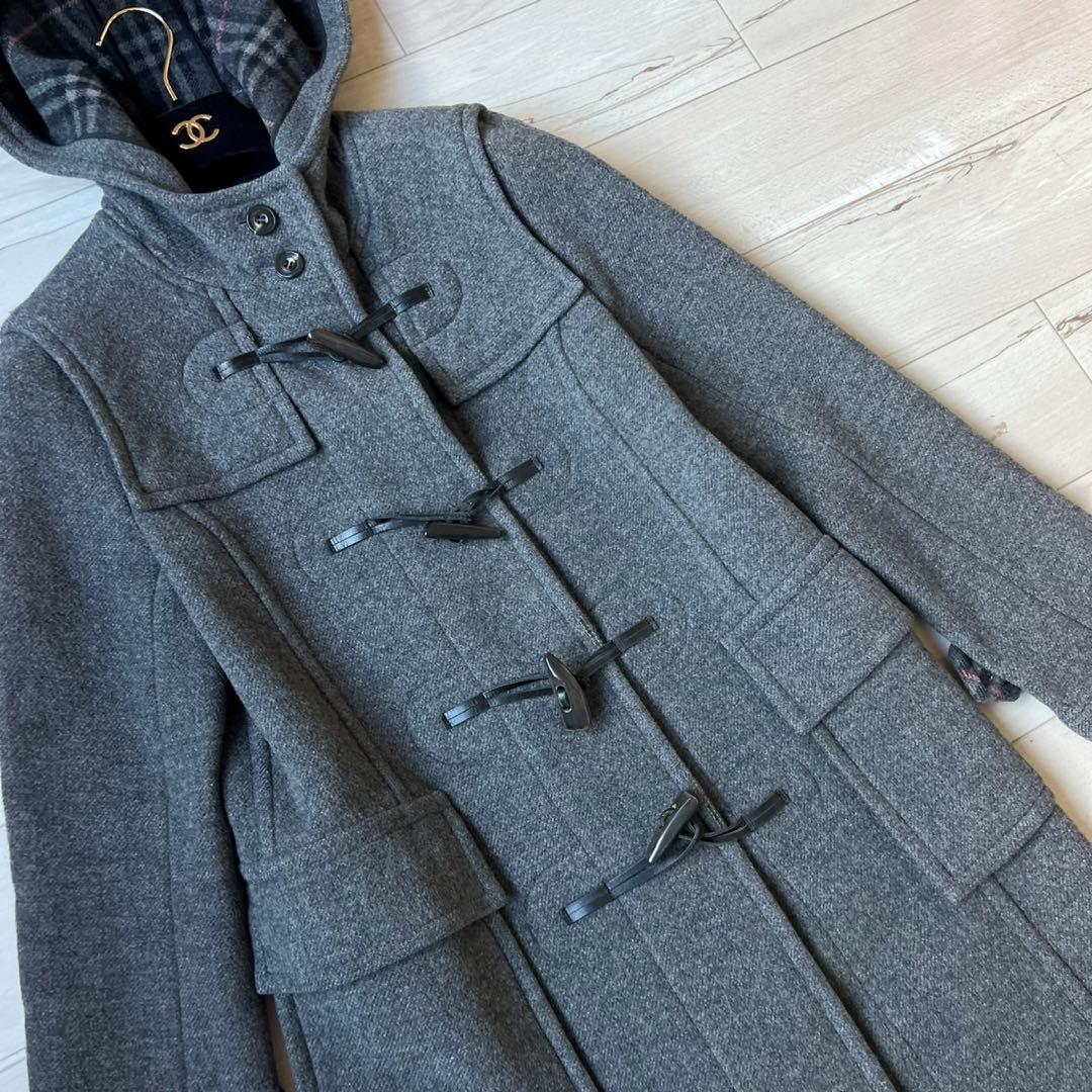 希少カラーピンクチェック　バーバリーブルーレーベル　ダッフルコート　ウール100