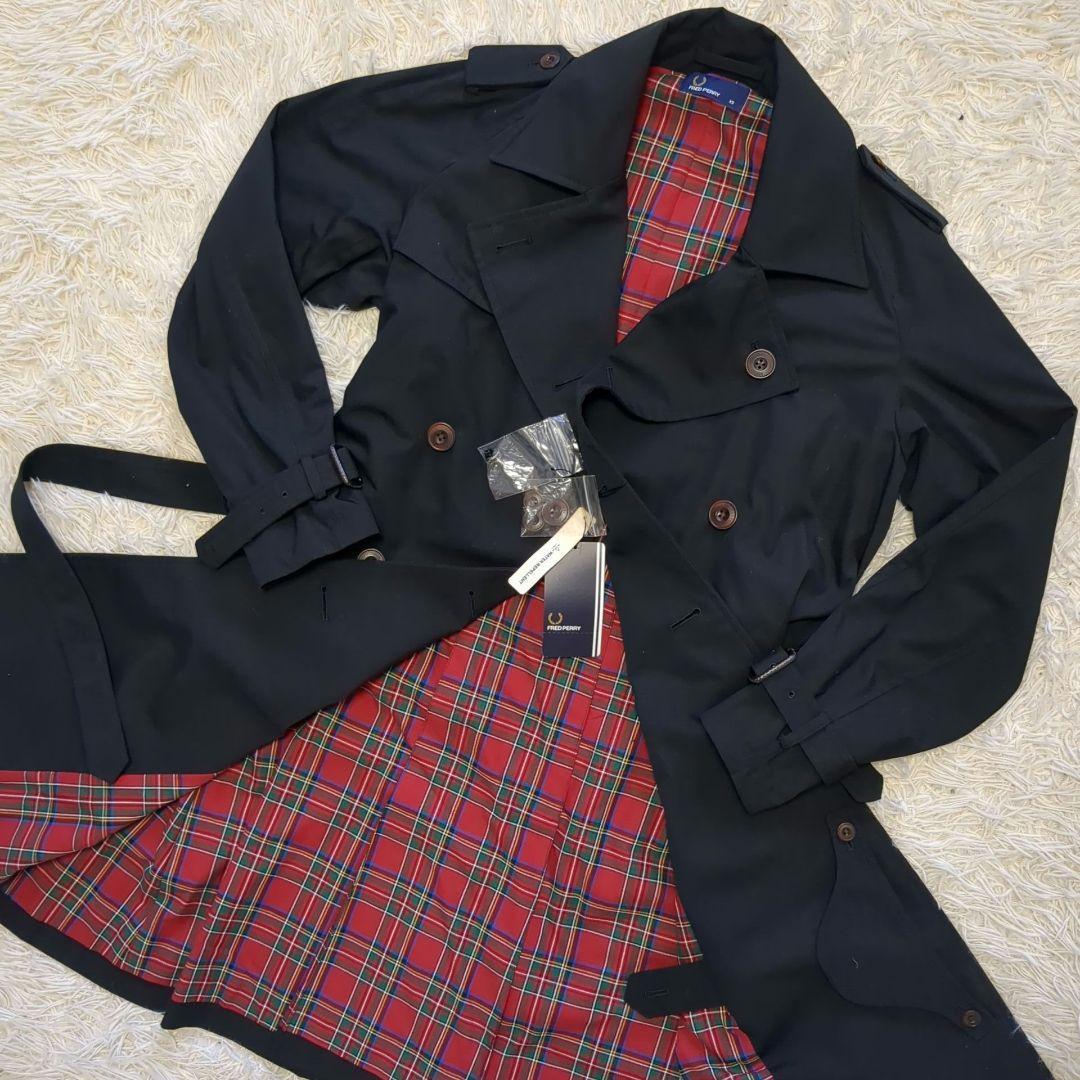 新品　fred perry トレンチコート　ネイビー　チェック　XS
