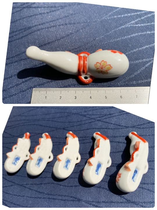 十四代 柿右衛門 錦 桜文 瓢形 箸置き　五客 共箱