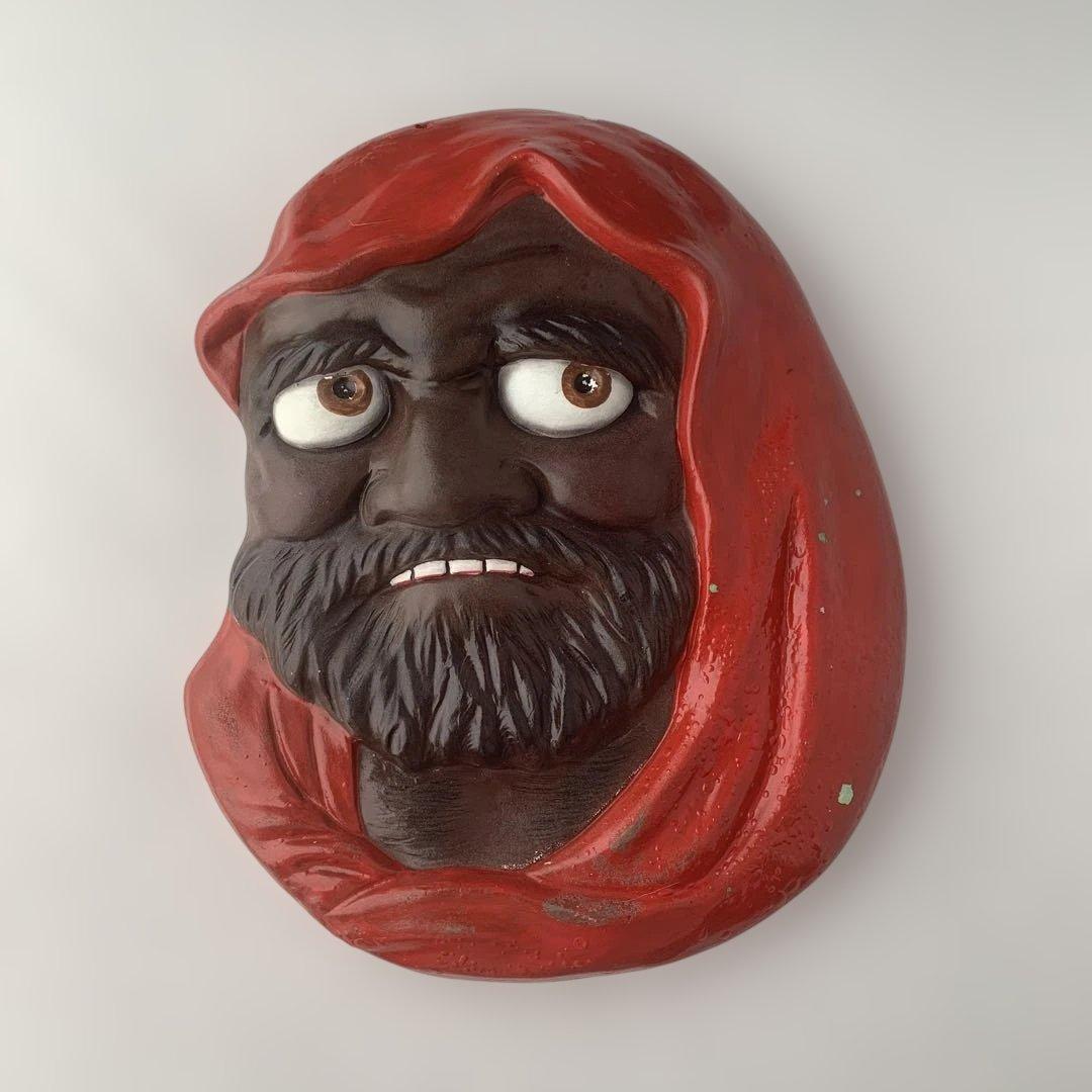 【箱付き】赤頭巾を被った大男の面、裏面は春画