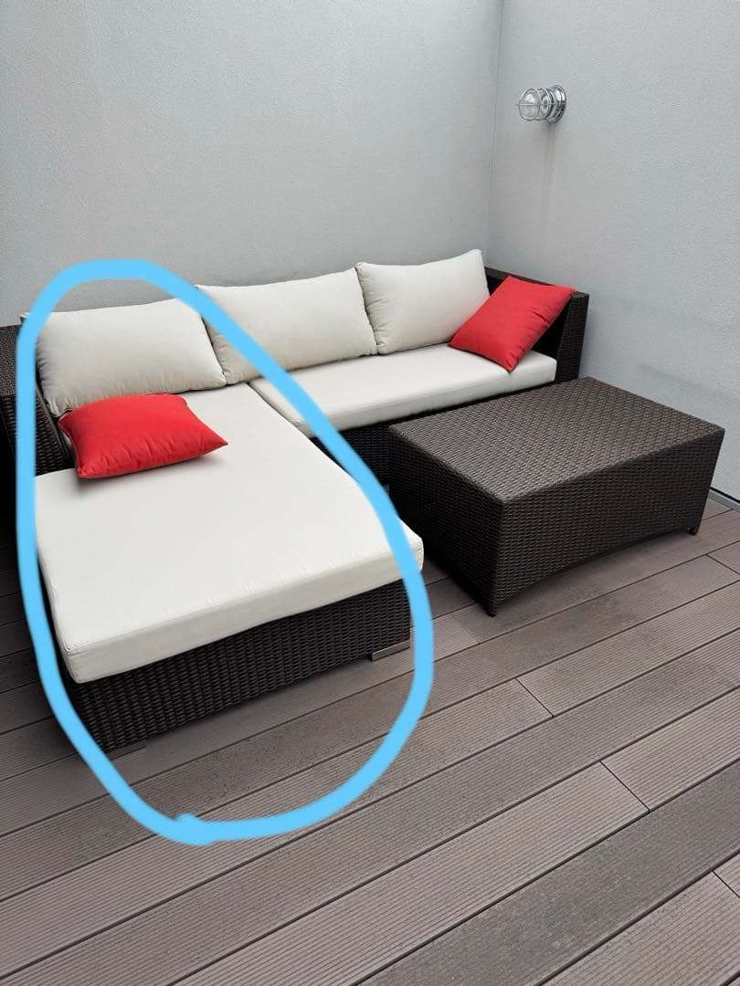 屋外用ガーデンソファ カウチ ラタン調 撥水 防水 汚れあり