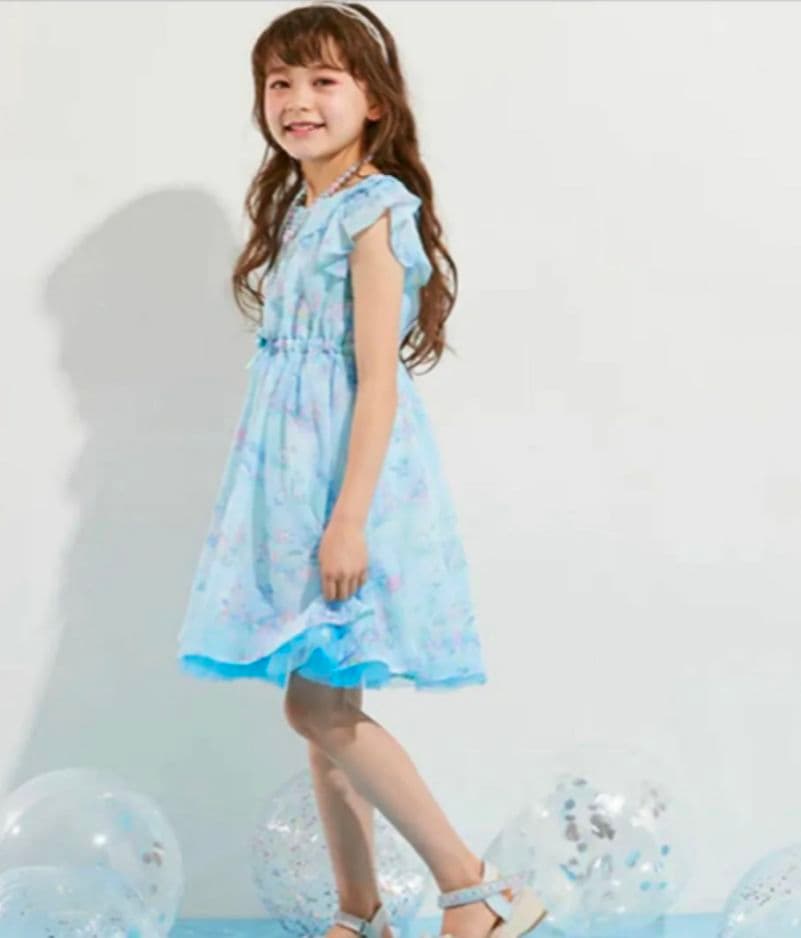 メゾピアノ　水色フリル半袖ワンピース140cm