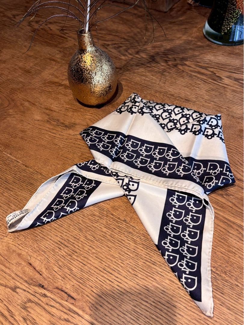 【極美品】ChristianDior スカーフ ネイビー アイボリー63✖️63