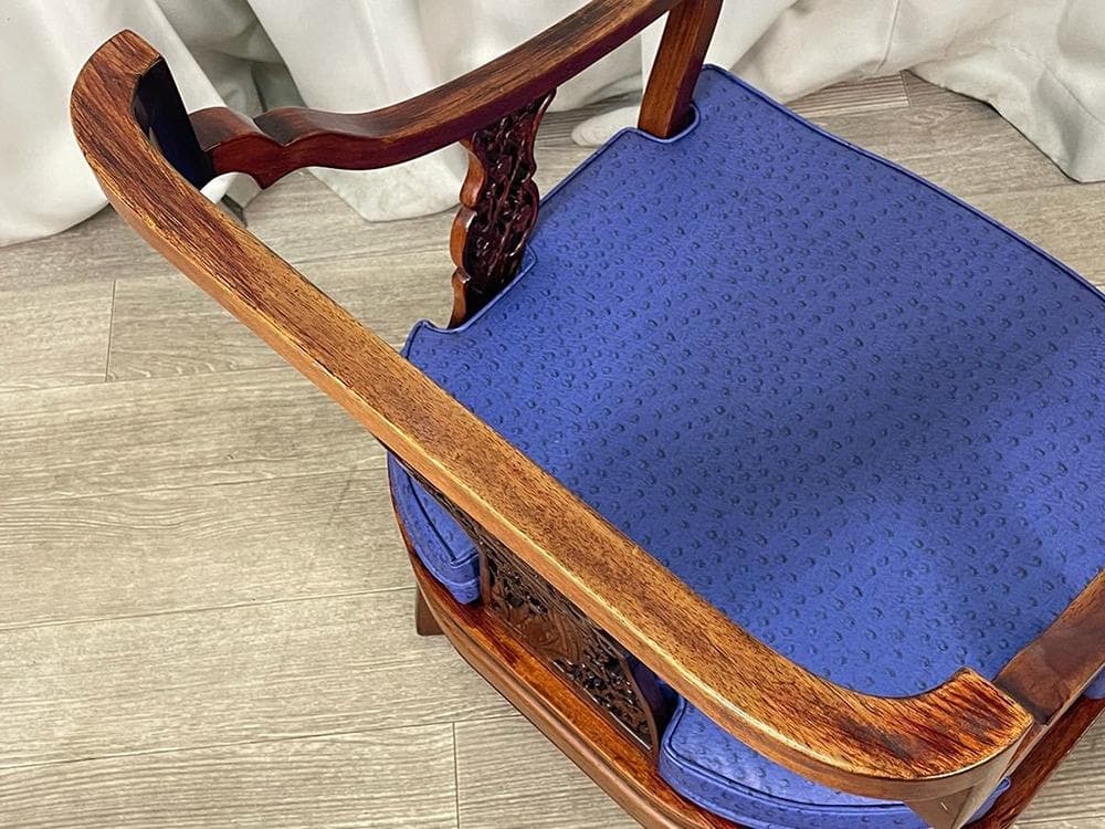 【木】　★ 家具 紅木透彫花鳥紋官帽椅 ★　民国期　鵲 梅花 彫刻文様　明清家具