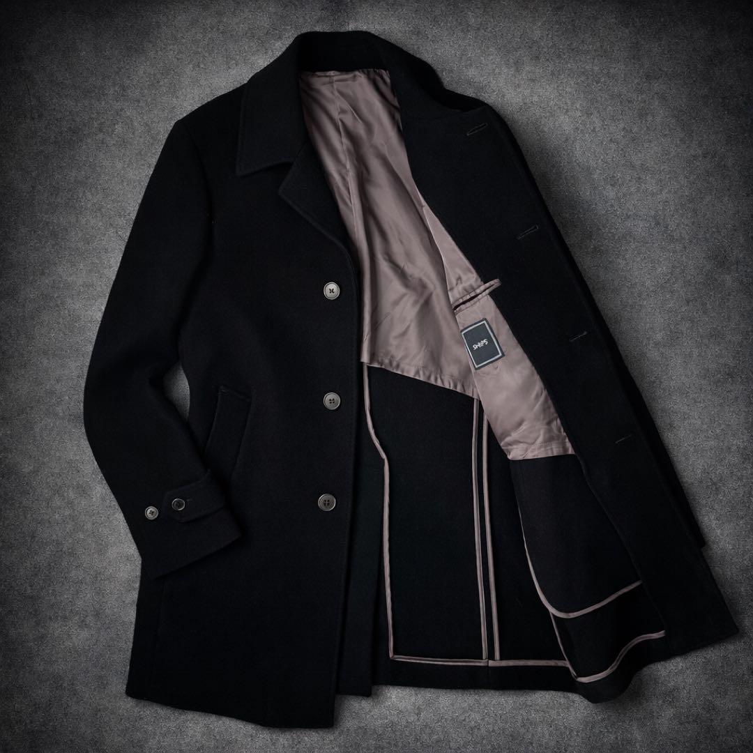 シップス SHIPS コート ウール ダブルフェイス ソリッド カーコート 黒