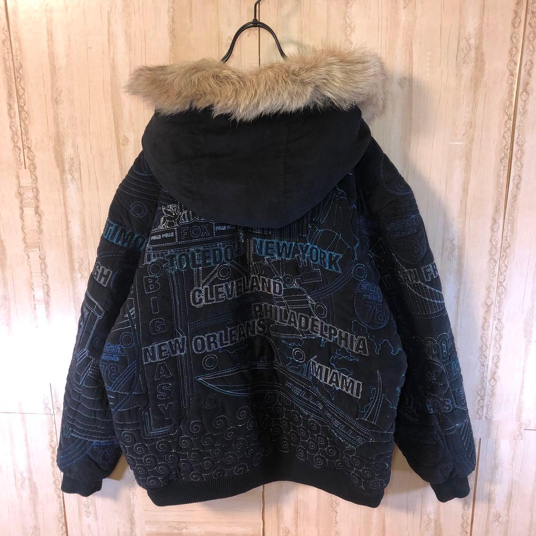 pelle pelle ペレペレ キルティング オール刺繍 ファー付 ジャケット