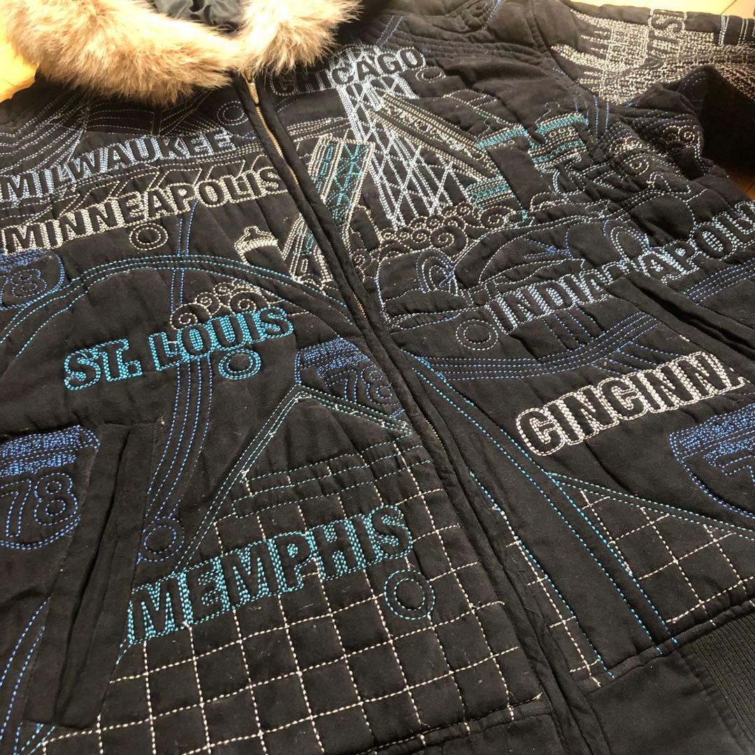 pelle pelle ペレペレ キルティング オール刺繍 ファー付 ジャケット