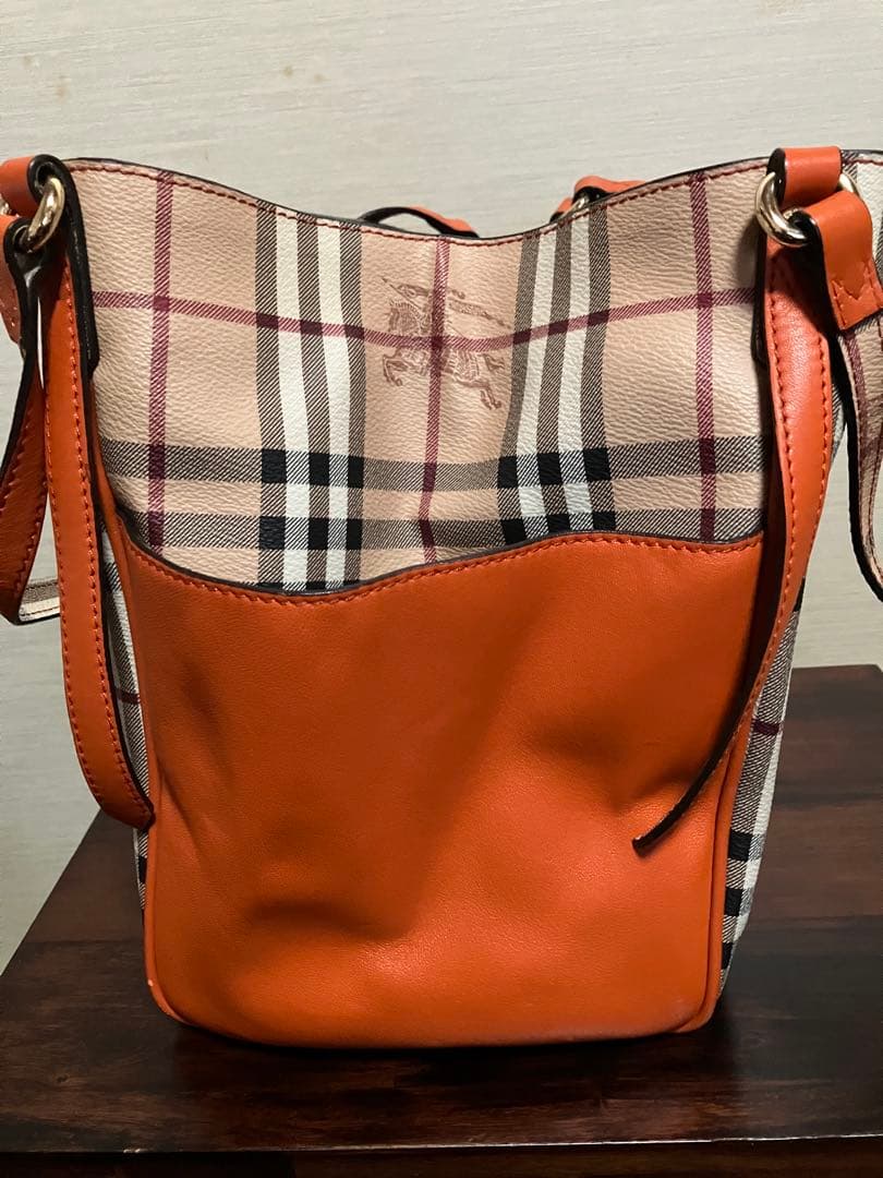 BURBERRYバーバリー ノバチェック　オレンジレザートートバッグ　極美品